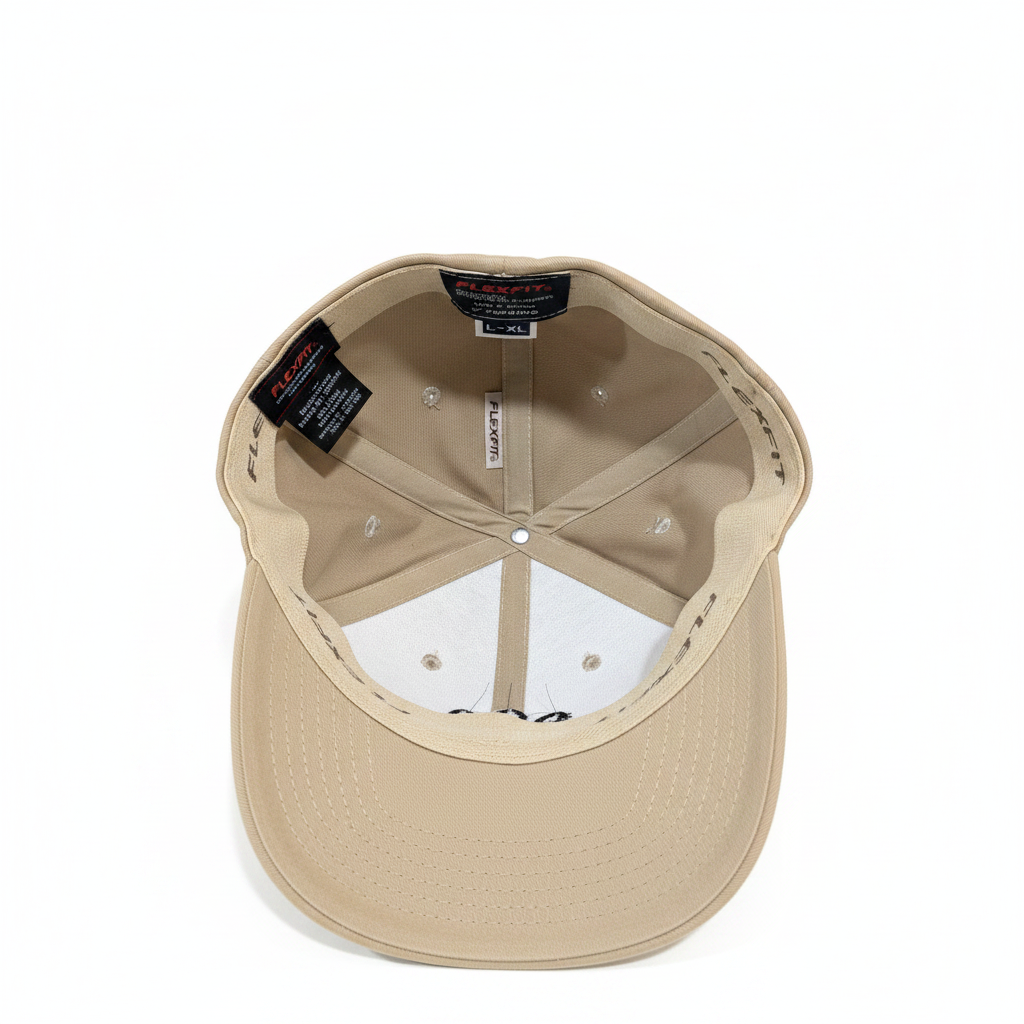 Khaki hat interior product shot on white background