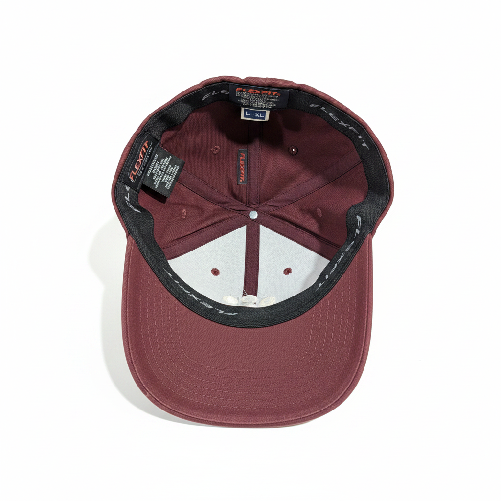 Maroon hat interior view on white background