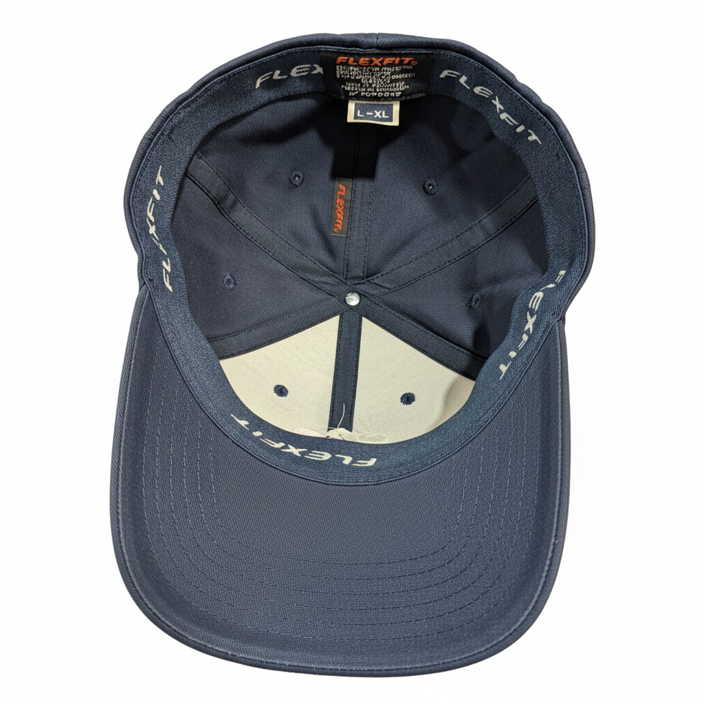 Navy hat interior white background