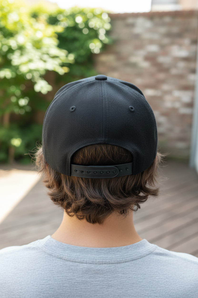 Person wearing black snapback from behind